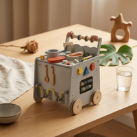 Wooden Play Kitchen Cart Pretend Cooktop Top Rolling Play Kitchen Cart Sink Area for Young Children