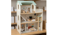 Multi Level Dollhouse Miniature Furniture Furnished Doll House Role Playing Wooden Play House for Children