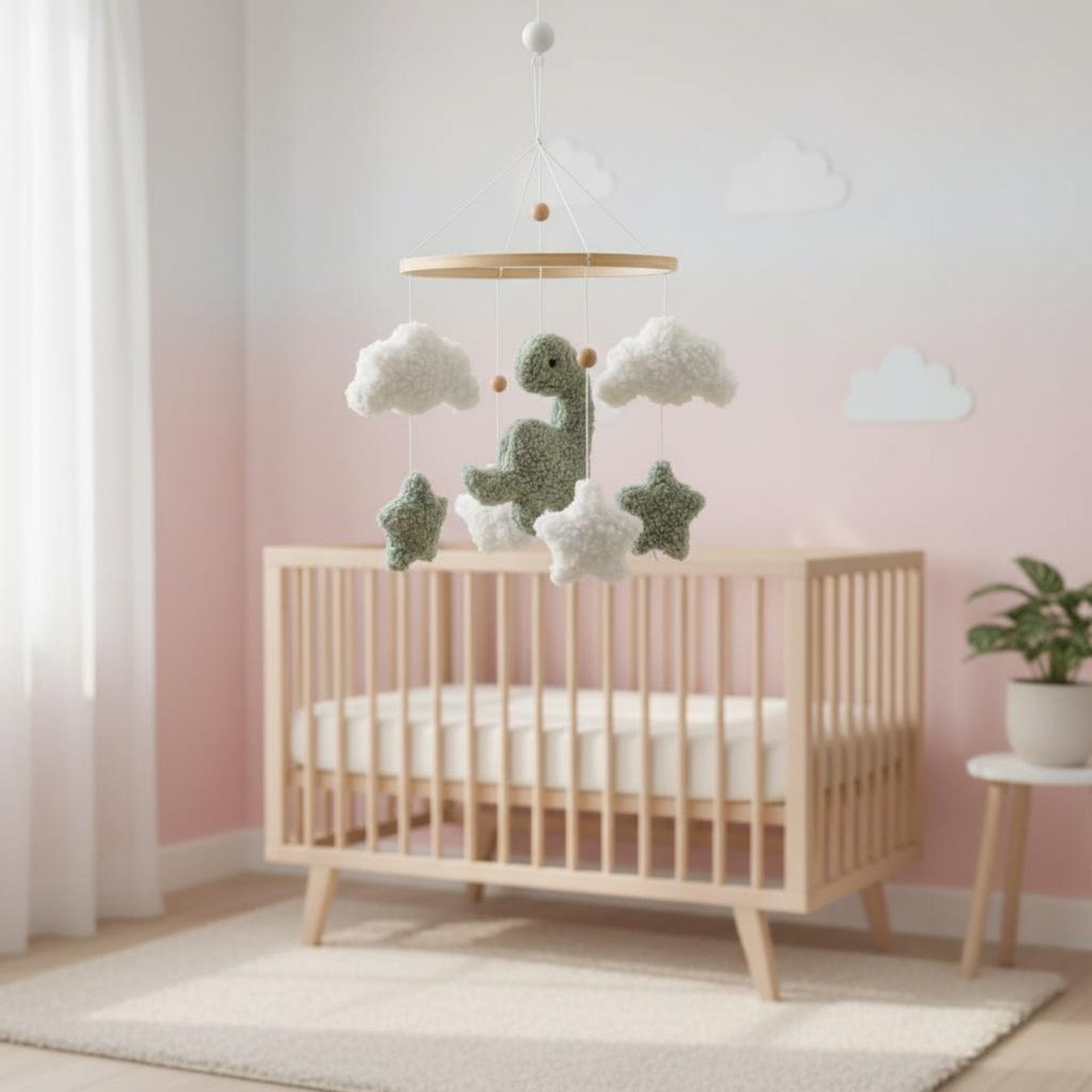 Felt Puff Mobile Handmade Crib Bell Nursery Soothing for Babies