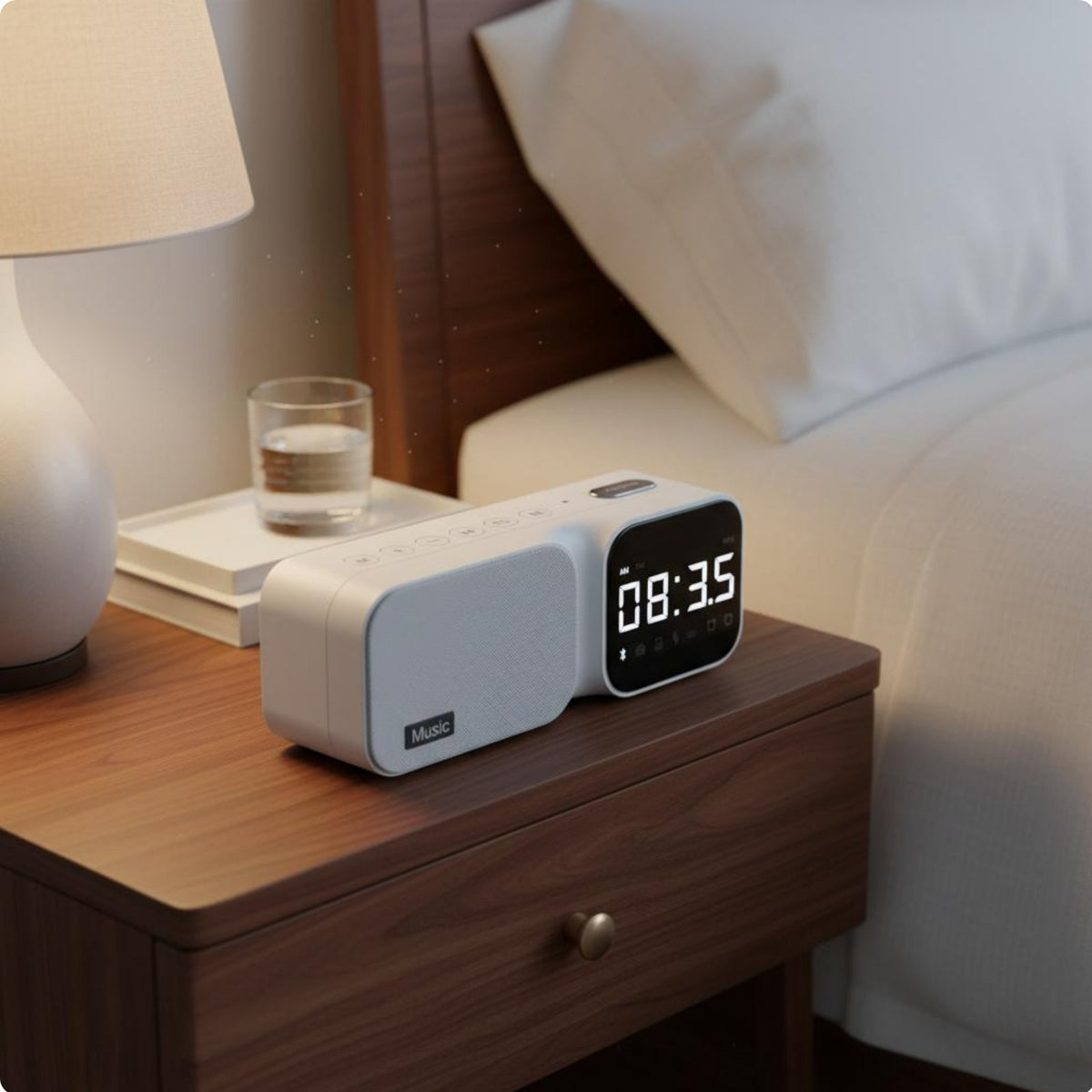 Ambient Sound Machine Clock Textile Design Portable Speaker Clock Sleep Timer