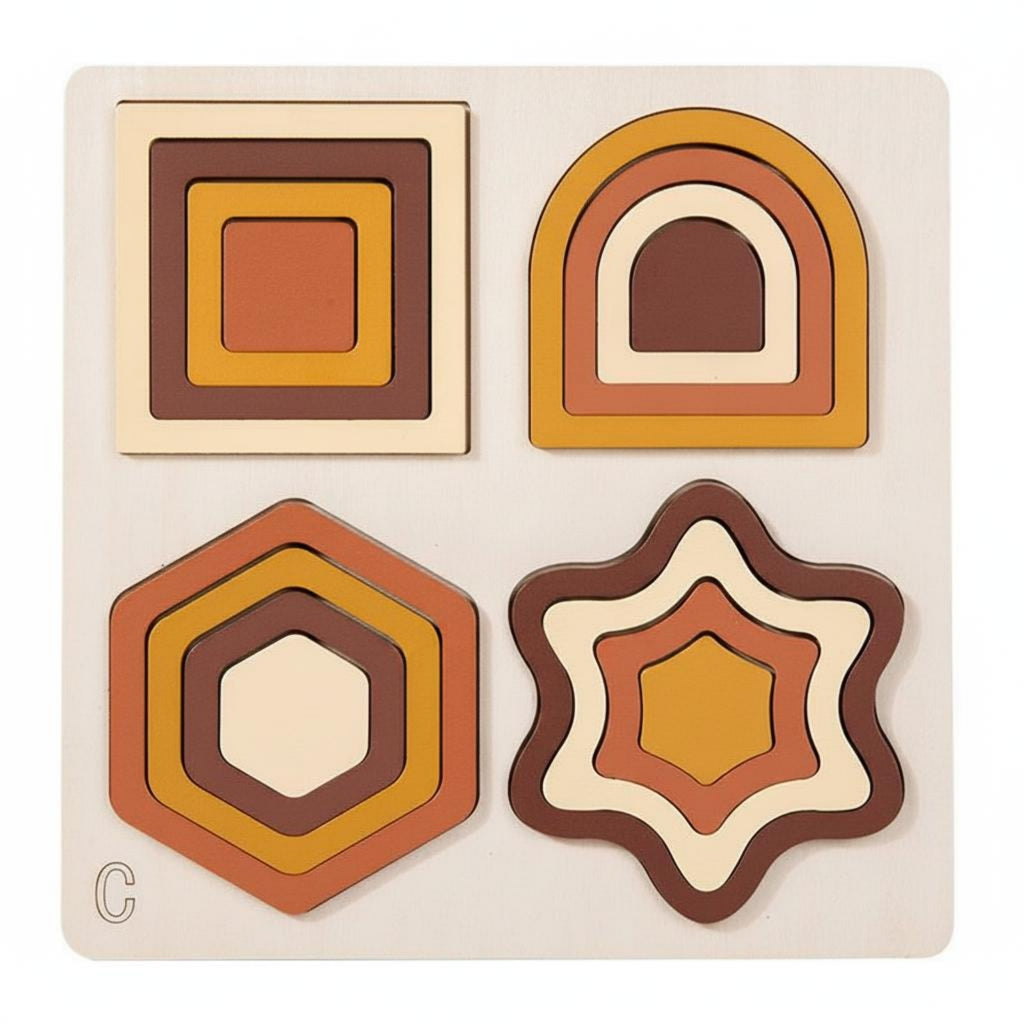 Geometric Matching Wooden Puzzle Wooden Shape Sorter Smooth Edges Learning Toy for Preschool