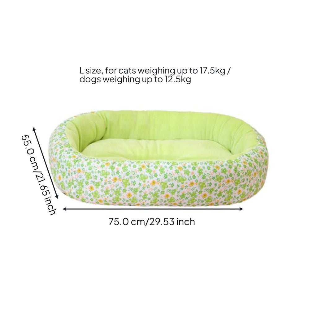 Plush Round Pet Bed, Auto-Warming, Floral Pattern