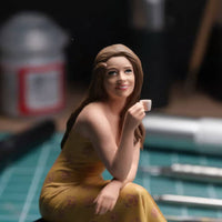 Coffee Girl Figurine Fine Detail Seated Woman Figurine Collectible Diorama Figure for Desk Decor