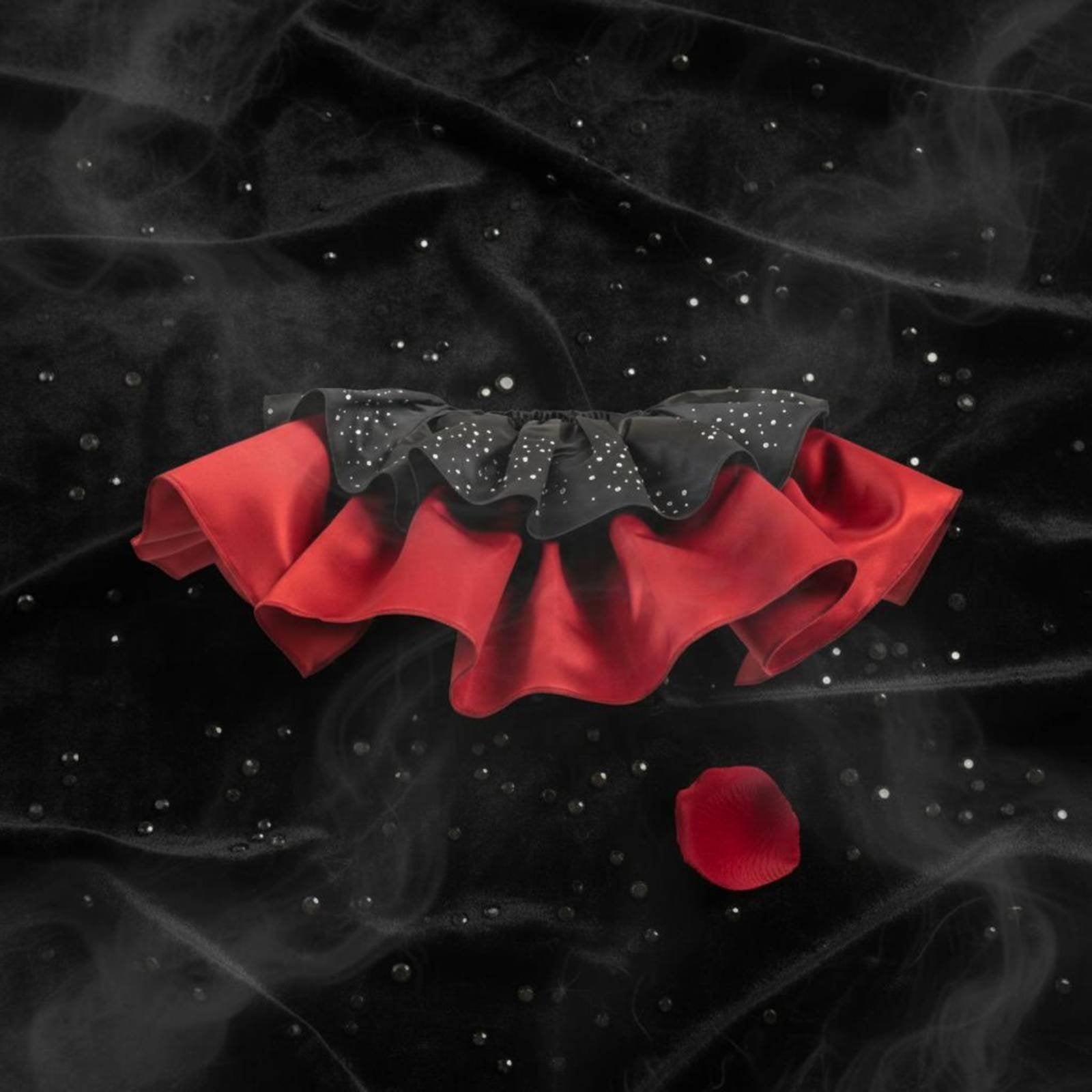 Black and Red Ruffle Collar Glittering Satin Costume Collar Detachable