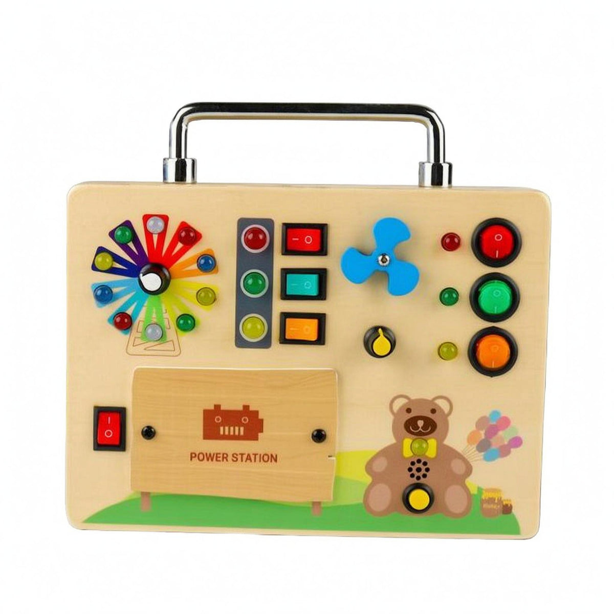 Wooden LED Busy Board Toy Travel-Friendly LED Busy Board Safe Rounded Edges