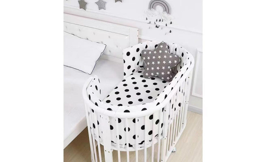 Grows with Your Child Convertible Oval Crib Extendable Design Toddler Table and Chair Set Space Saving Bedside Sleeper Bassinet for Toddlers, Bedroom
