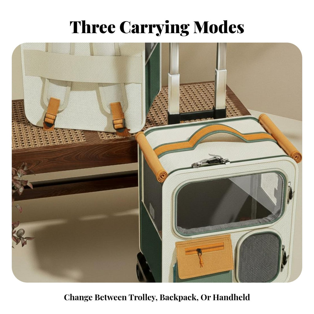 Convertible Pet Trolley Large Capacity Cat Backpack 360° Wheels