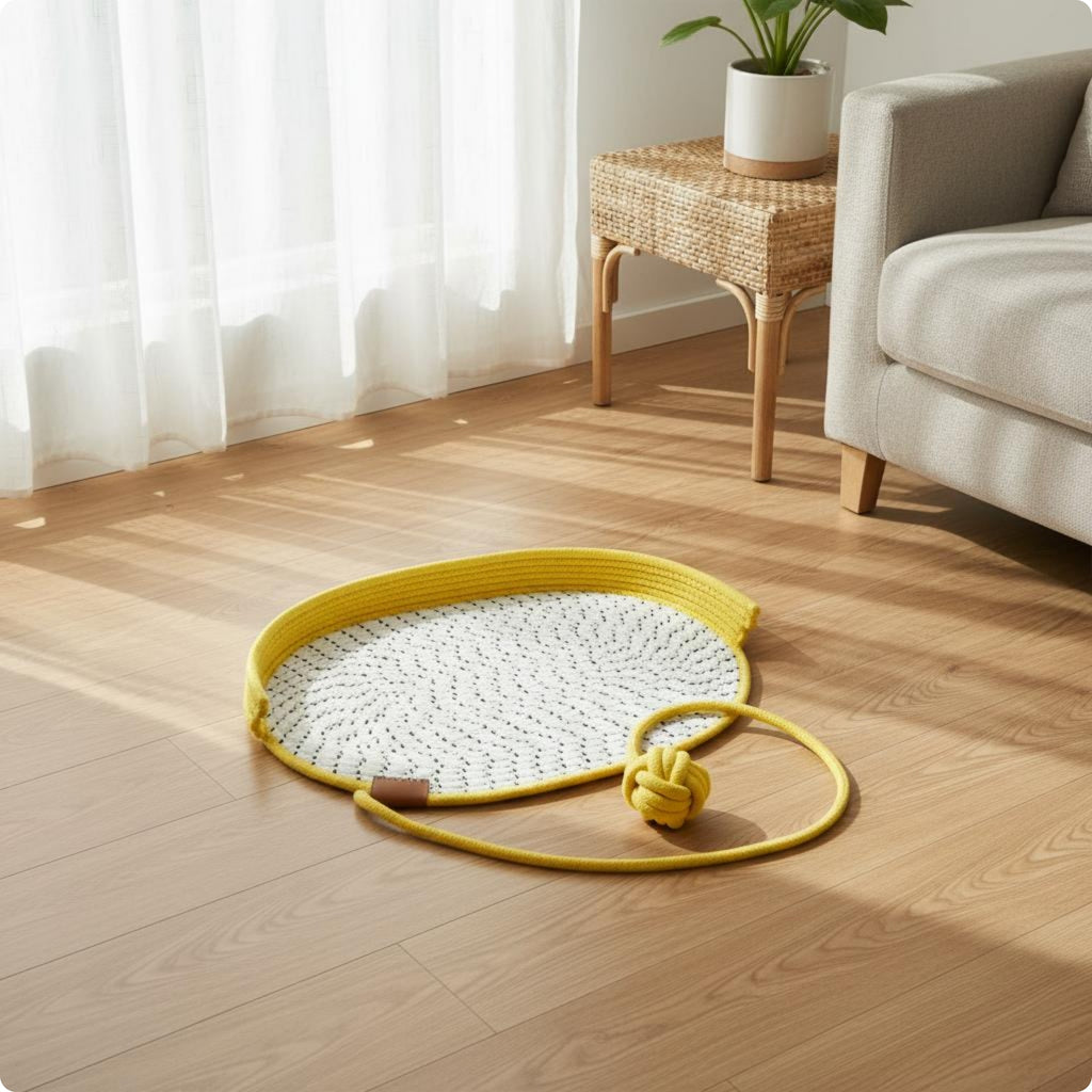 Woven Feline Mat Raised Rim Braided Feline Mat Speckled for Cats