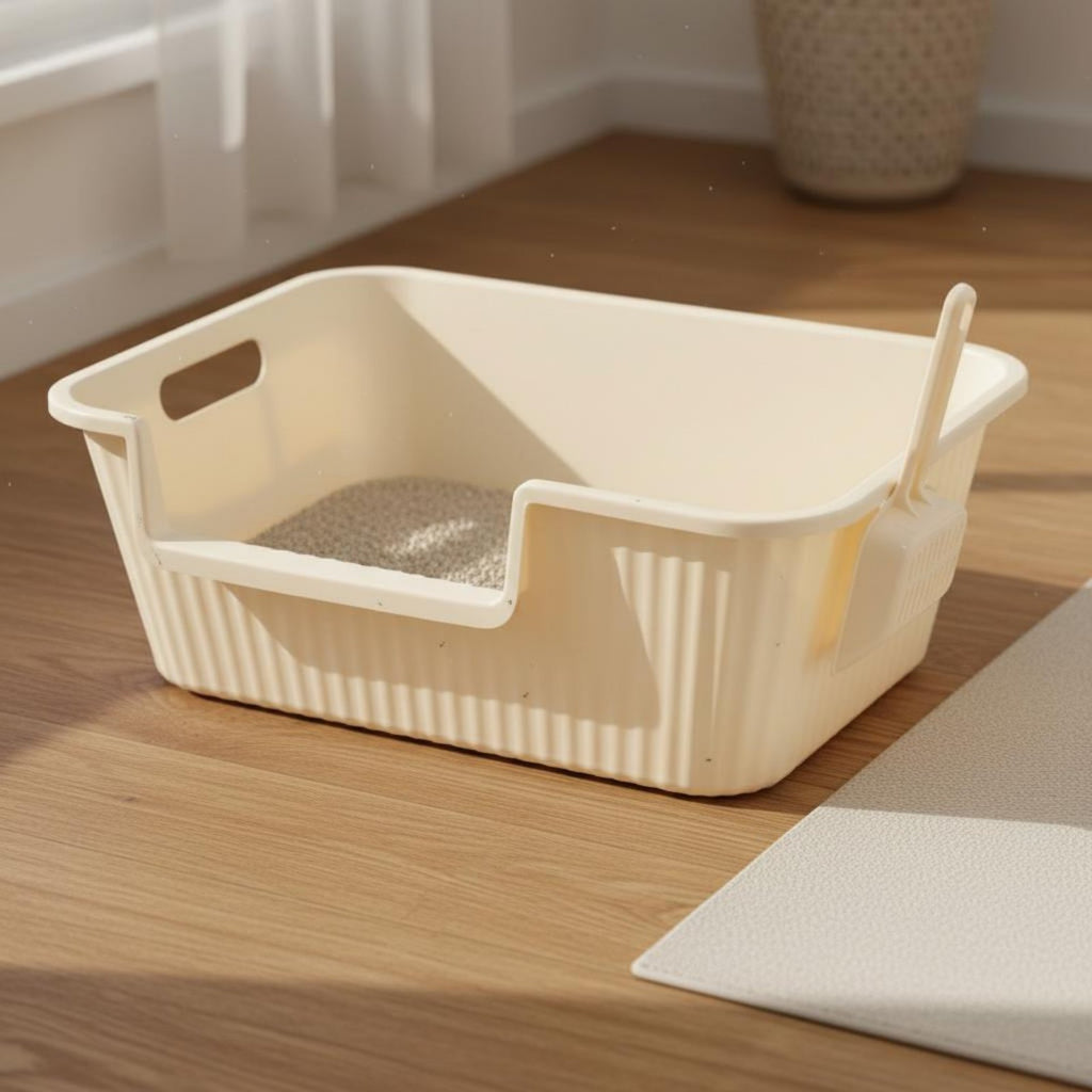 Square Feline Litter Box Easy to Petcare Toilet Polished Surface for Home
