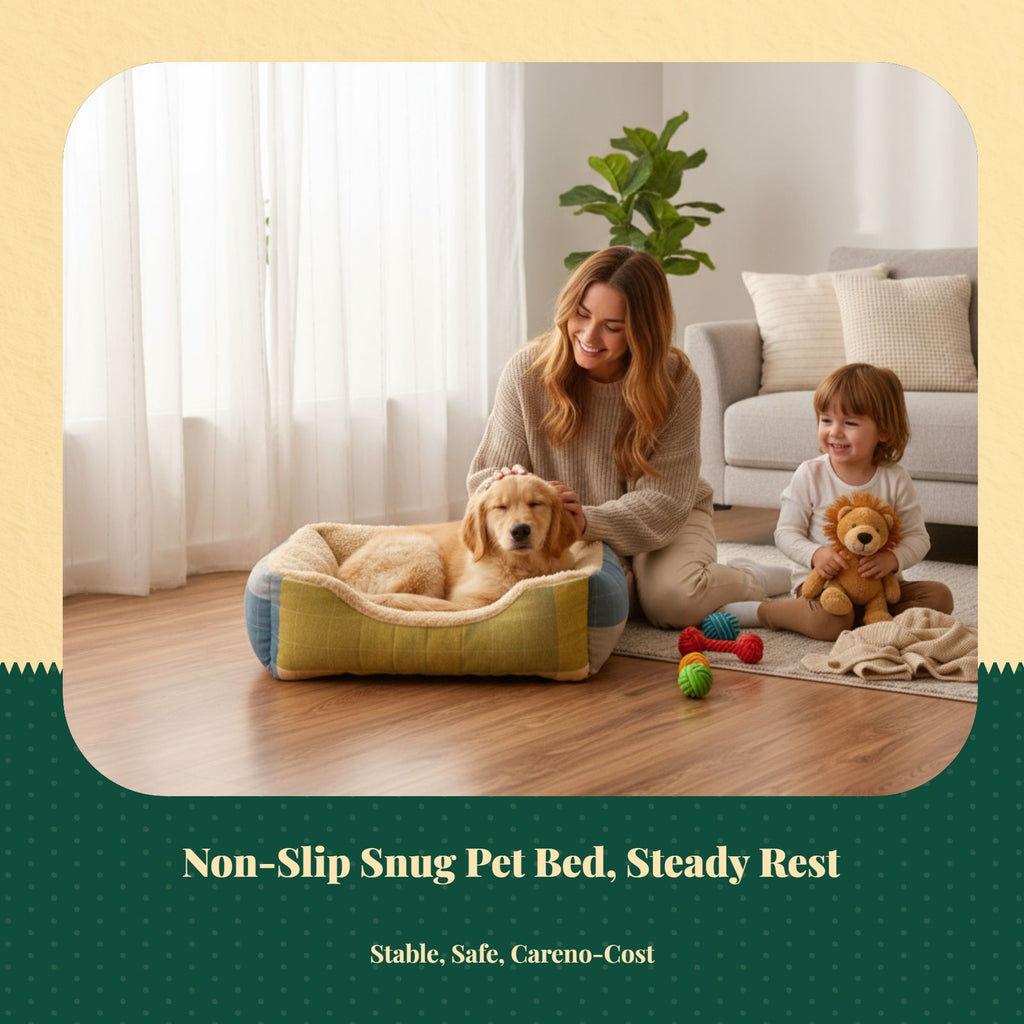 Lambswool semi-enclosed dog sofa with warm, removable cover.