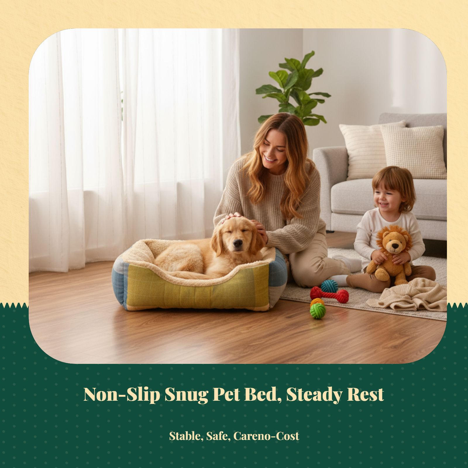 Lambswool semi-enclosed dog sofa with warm, removable cover.