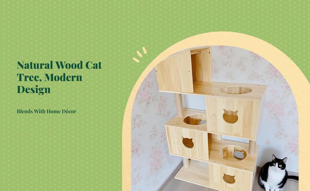 Wood cat tree with condo