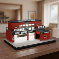 Lighted Parking Scene Model LED Lights Diecast Garage Model Realistic Details Miniature Auto Shop for Collectors