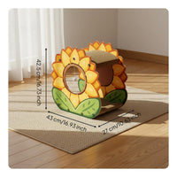 Floral Cat Scratcher House 2-Tier Cardboard Cat Lounger Includes Suspended Toy Corrugated Scratch Pad for Multiple Cats