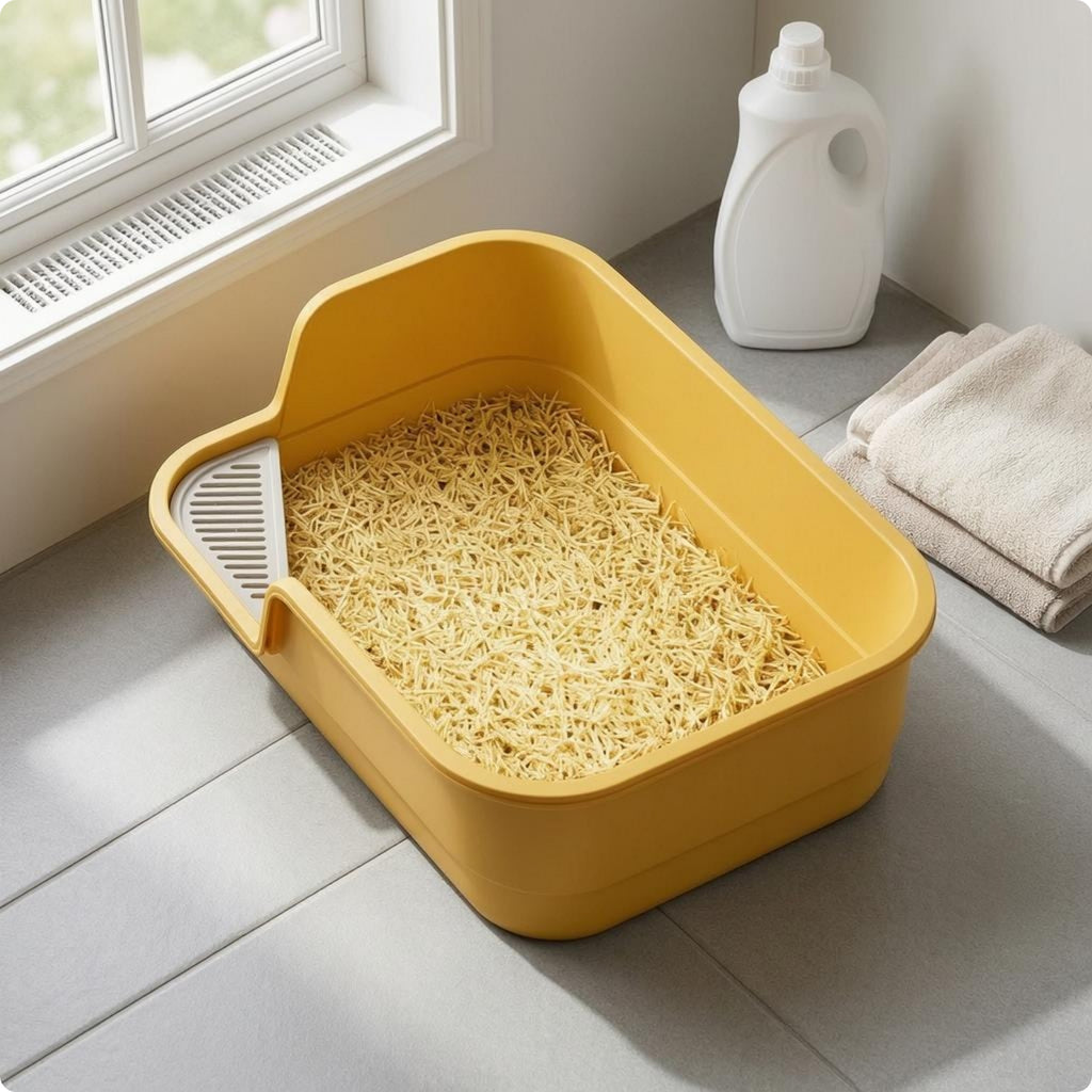 Semi-Enclosed Litter Box Removable Scoop Uncovered Top Feline Litter Box