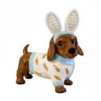 Dachshund Bunny Statue Holiday Themed Dog in Bunny Costume Statue Cute Design Easter Dachshund Figurine for Tabletop, Mantelpiece