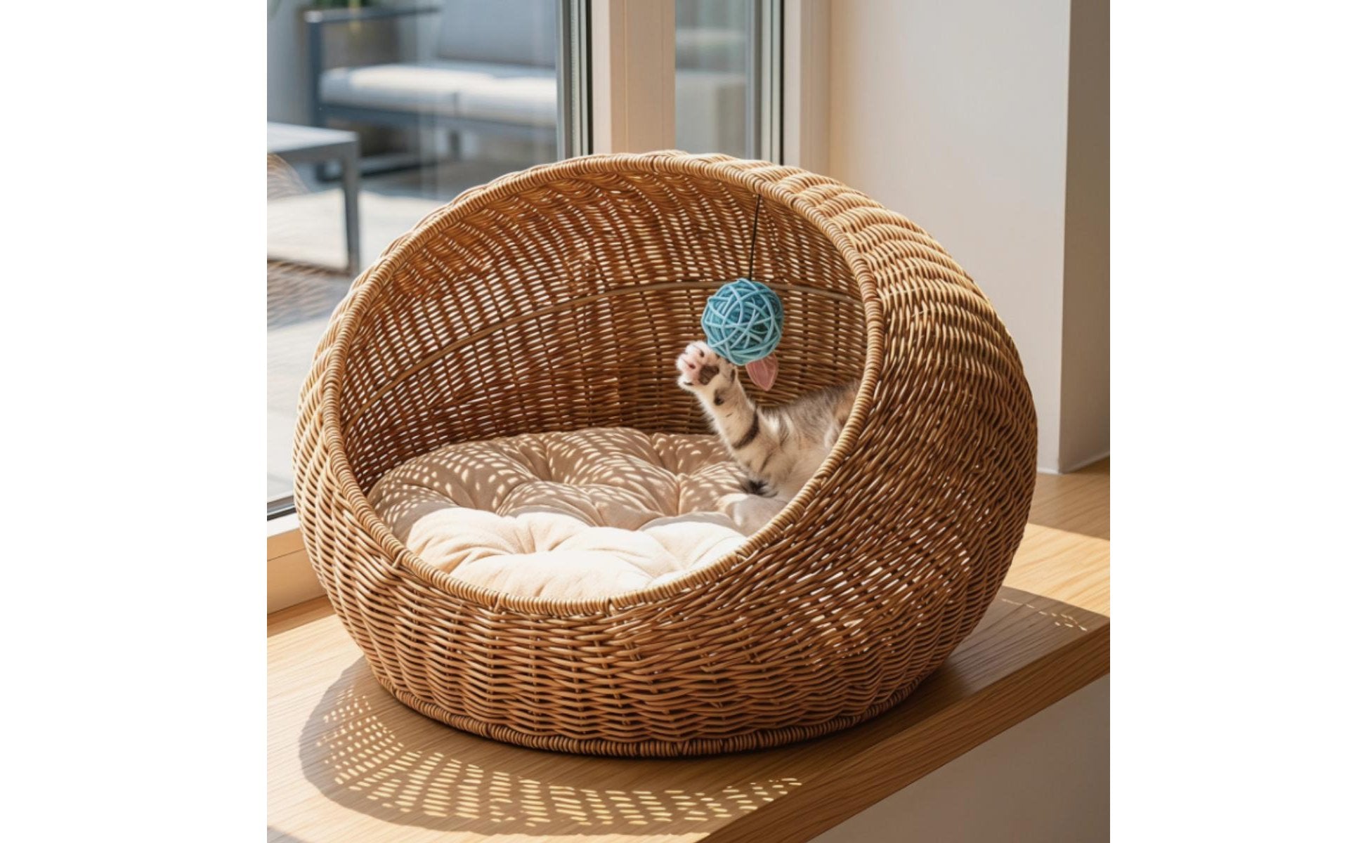 Rattan Design Feline Bed Breathable Feline Container Bed Year-Round for Indoor