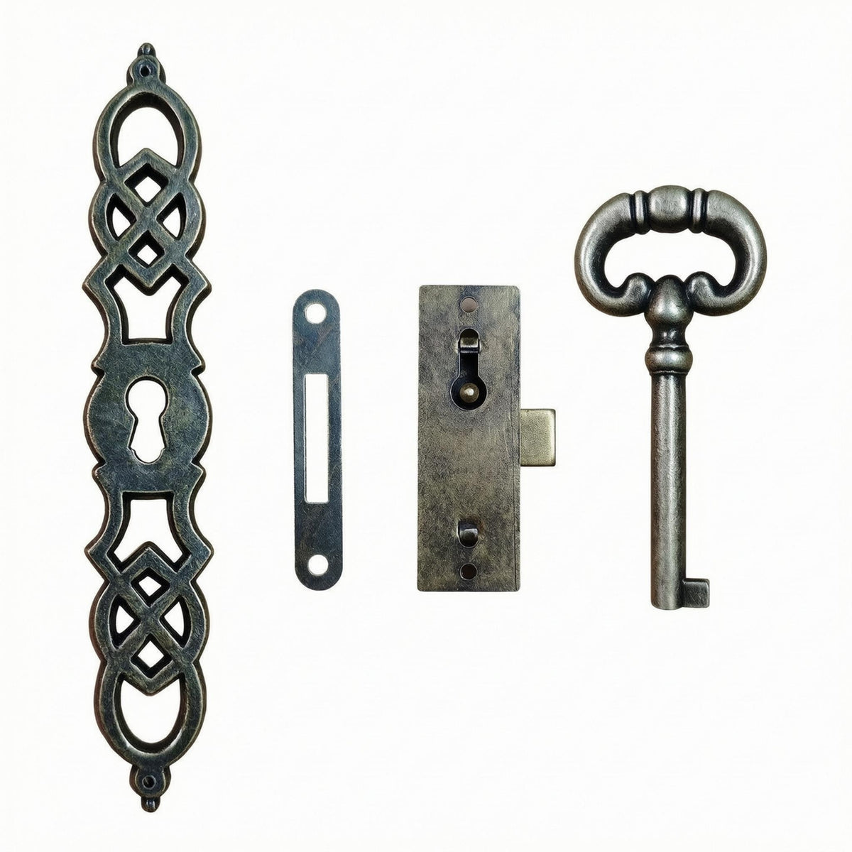 4 Pieces Vintage Clock Lock Hardware Set Aged Finish Grandfather Clock Lock