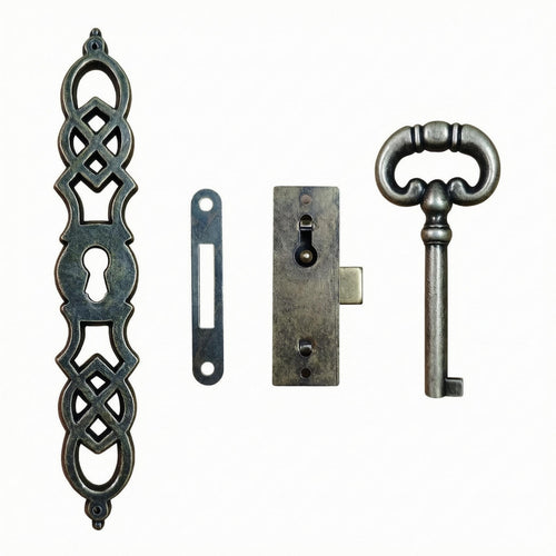 4 Pieces Vintage Clock Lock Hardware Set Aged Finish Grandfather Clock Lock