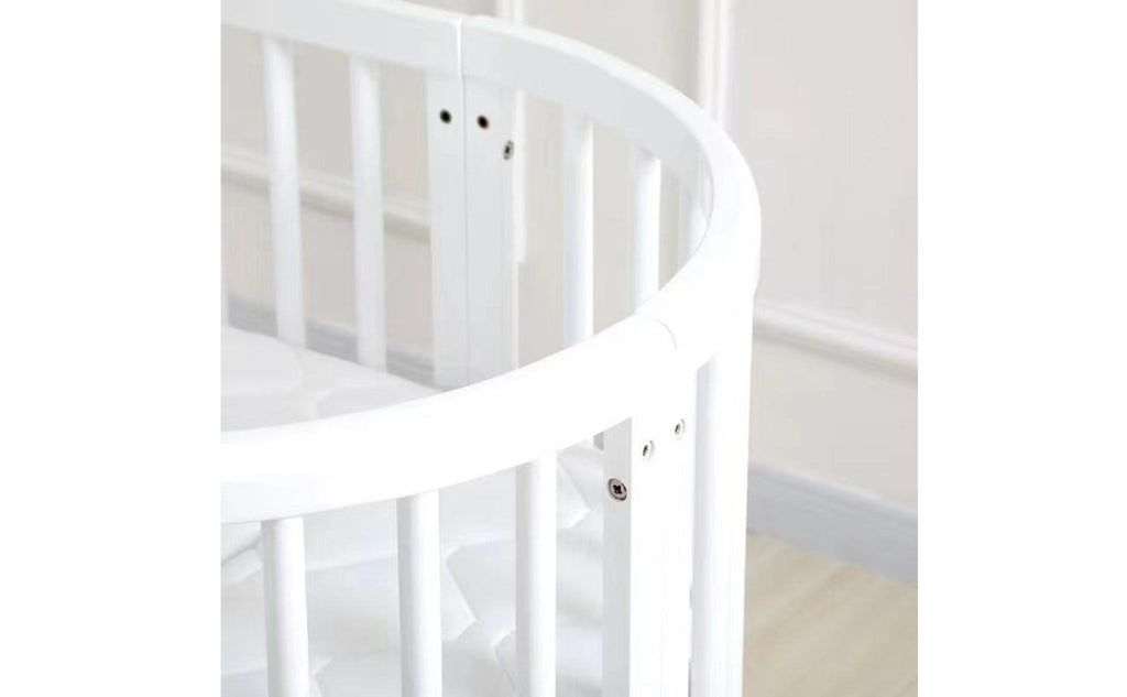 Grows with Your Child Convertible Oval Crib Extendable Design Toddler Table and Chair Set Space Saving Bedside Sleeper Bassinet for Toddlers, Bedroom