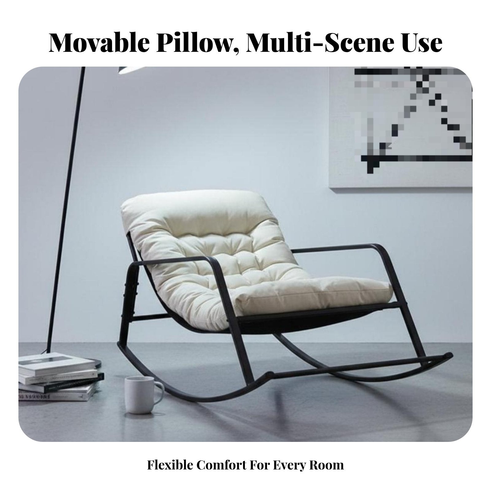 Upholstered Rocking Chair High spinerest Household Furniture Padded Seat Sturdy Frame for New Parents, Book Lovers, Living Room