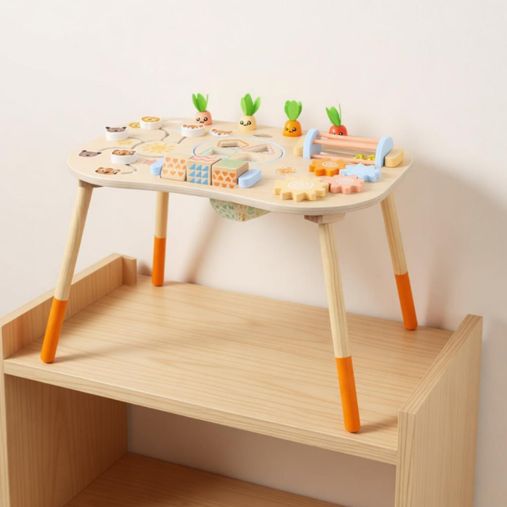 Exploratory Busy Table Smooth Edges Multifunctional Wooden Activity Sturdy Table Design Infant Toy for Young Children, Infants, Playroom