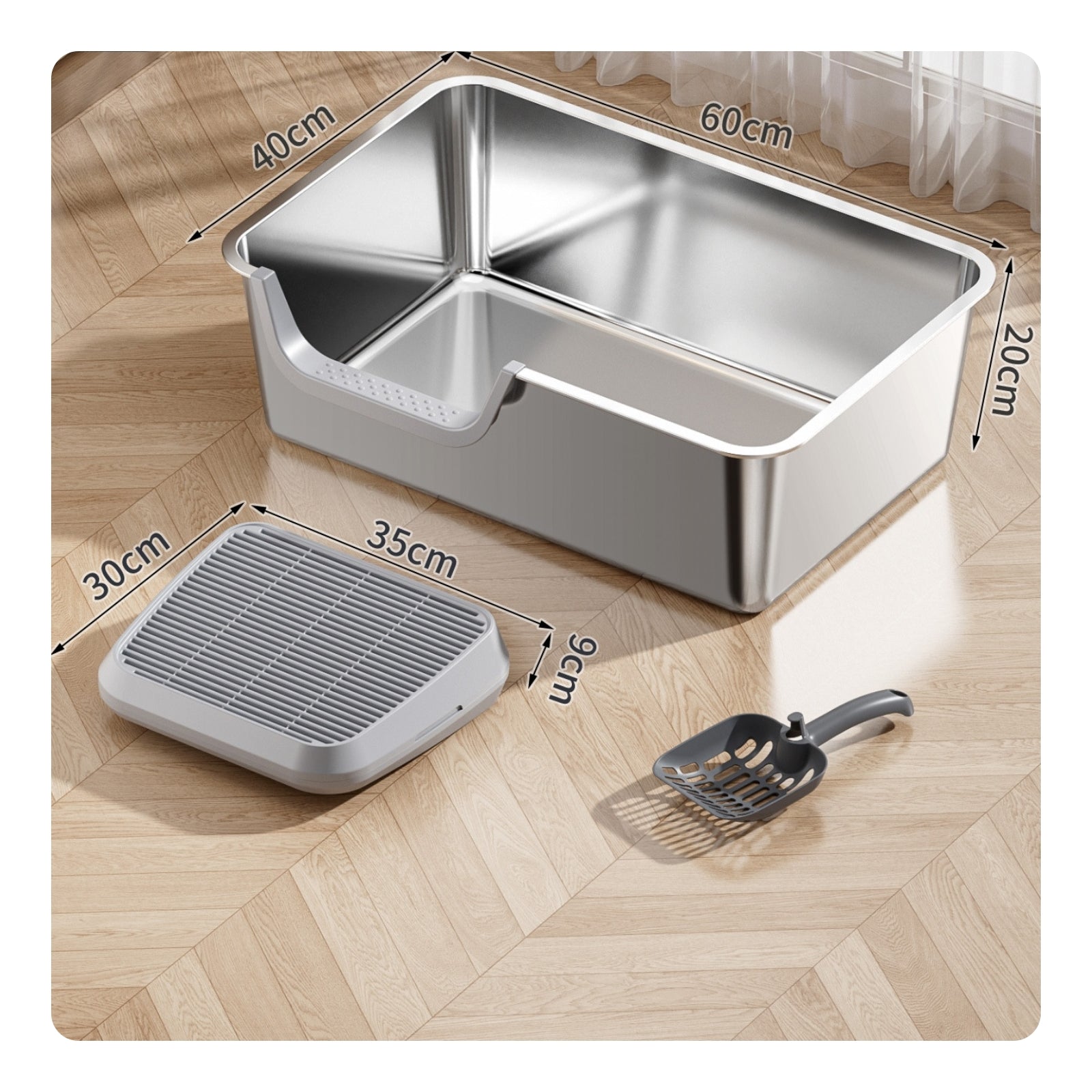 Stainless Steel Litter Box Rounded Corners uncoveredTop Litter Box