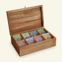 Wooden Tea Pouch Box Attractive Lid Lidded Compartment Organizer Countertop