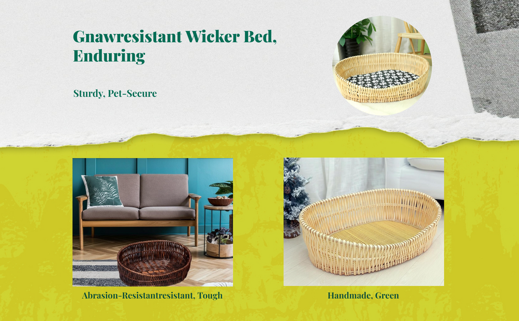 Rattan pet bed with removable, breathable pad