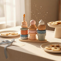 Wooden Cake Stacking Toy Fine Movement Skills Pretend Dessert Structure