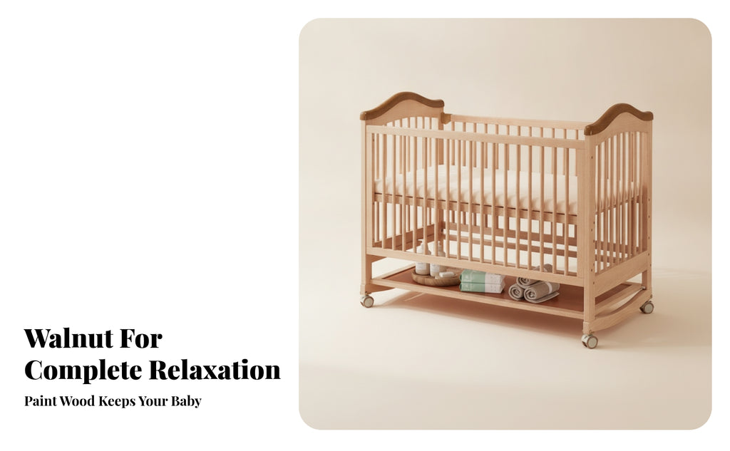 Sleeping Cot Caster Wheels Rounded Edges Movable Baby Crib Lockable Casters Adjustable Wooden Crib