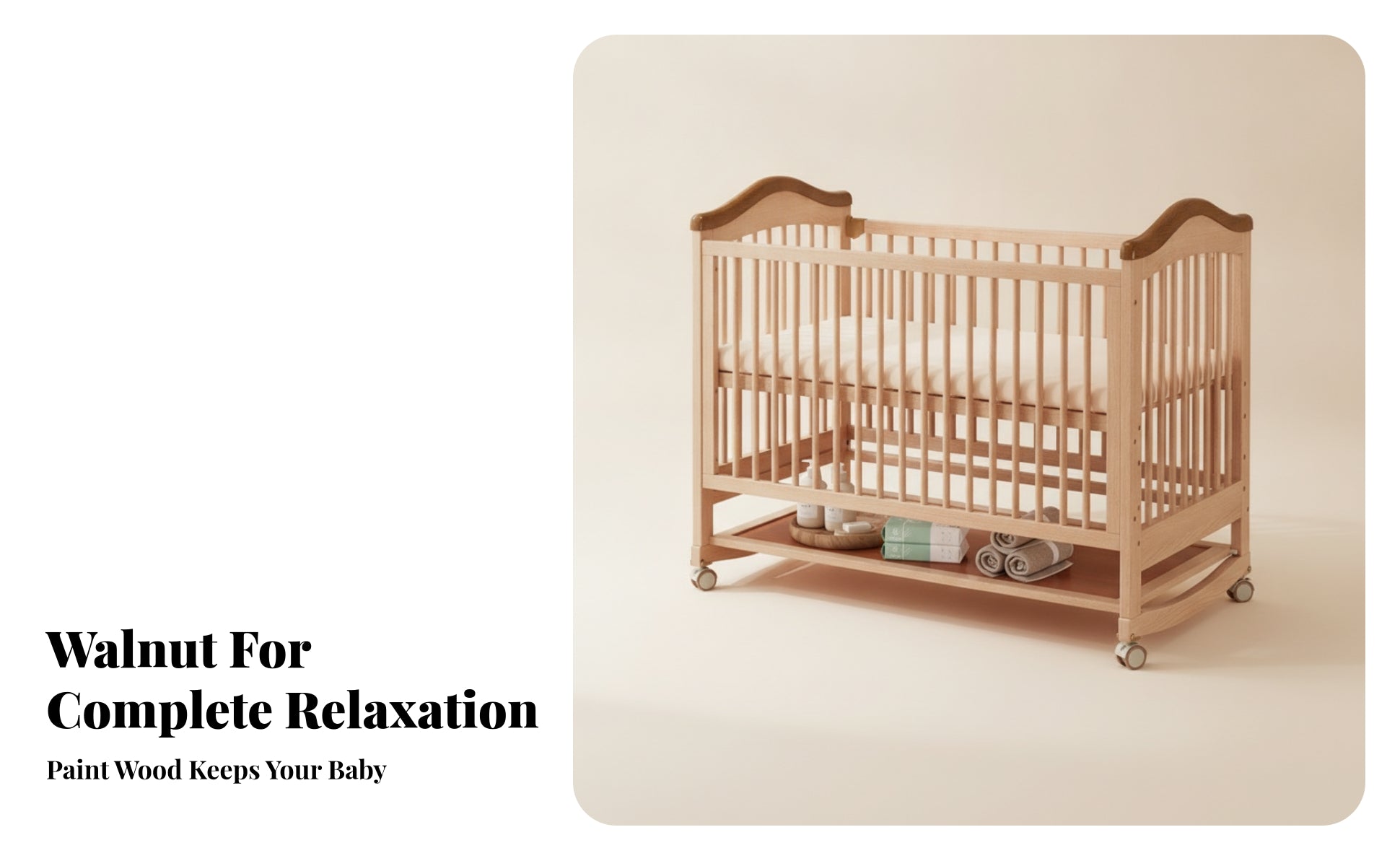 Sleeping Cot Caster Wheels Rounded Edges Movable Baby Crib Lockable Casters Adjustable Wooden Crib