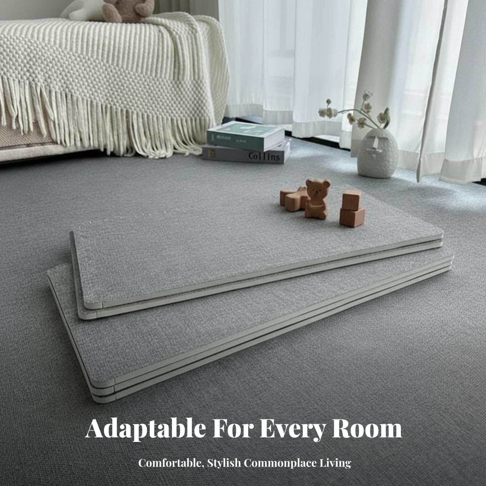 Formaldehydesafe connectable Crawling Mat Thickened Foam Tiles Cuttable Nursery Flooring Cream design for Children, Toddlers, Bedroom, Play Area, Playroom, Living Room