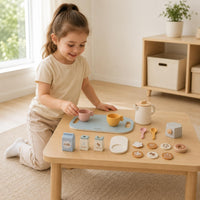 Wooden Coffee Toy Set Natural Wood Pretend Coffee Set Imaginative Play