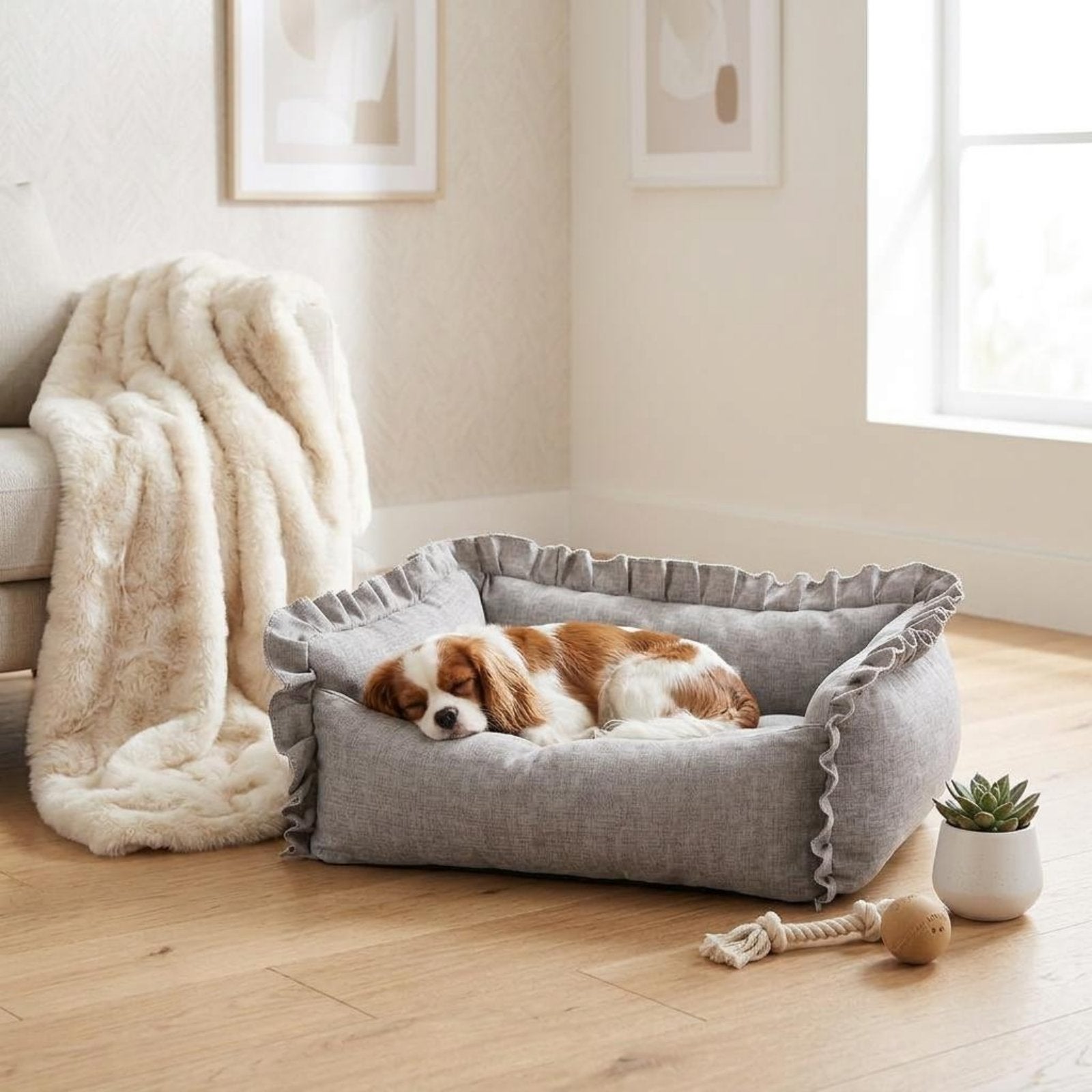 Washable Dog Couch Bed Wear-Resistant Small Dog Couch Faux for Indoor