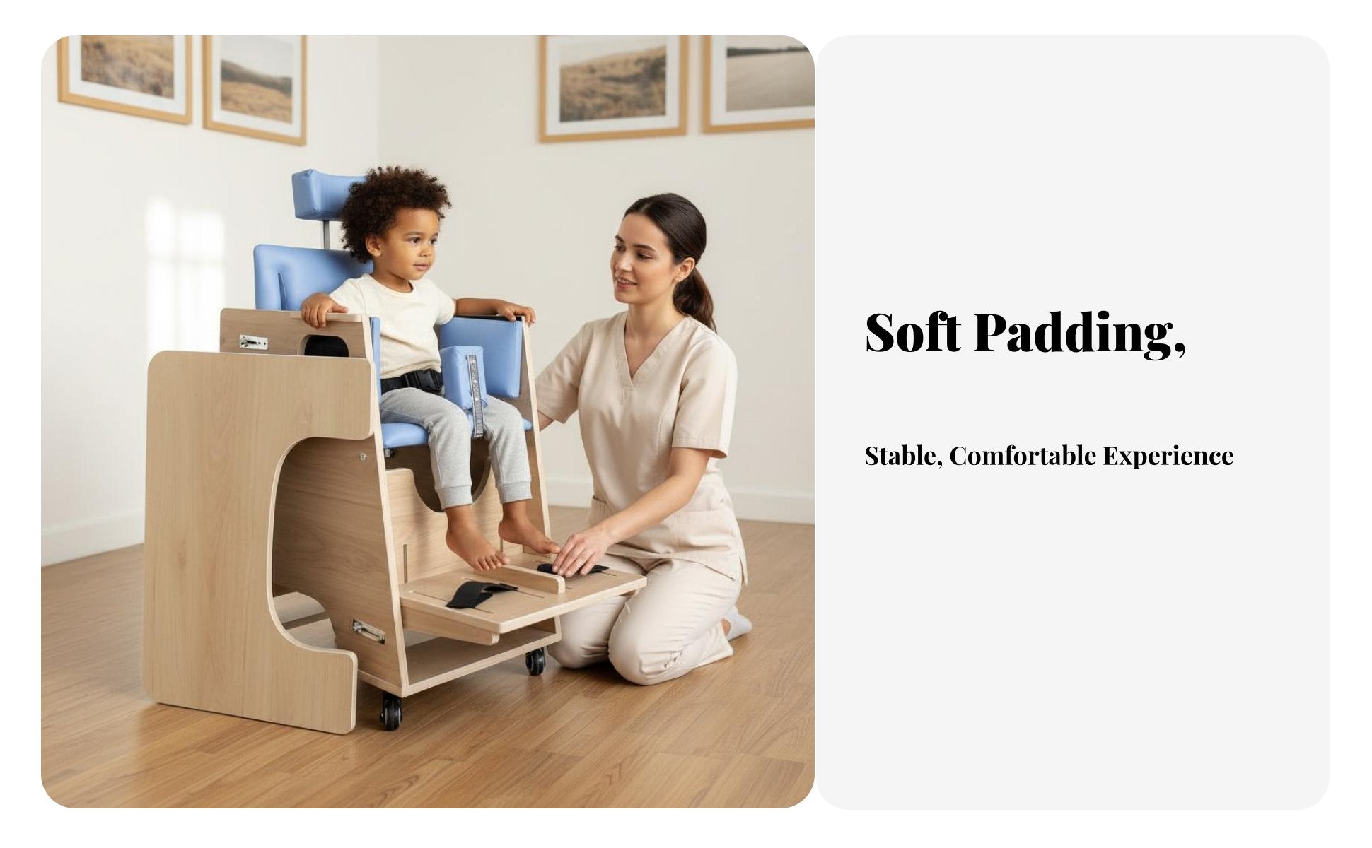 Fully Adjustable children's Posture Correction Chair Ergonomic Design Wooden Cerebral Palsy Chair Solid Wood Construction Toddler Positioning Seat Locking Casters for Physical Therapists, Toddlers, Parents, Indoor, Therapeutic Sessions, Home