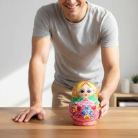 10 Pieces 10 Layer Wooden Doll Handmade House Decoration Floral Pattern Children's Toy for Home