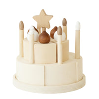 Pretend Cake Set Matte Finish Wooden Birthday Cake Toy Smooth Surface for Display, Children