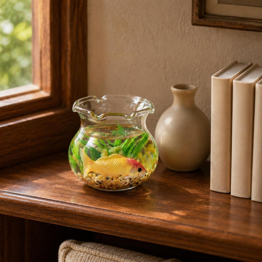 Dollhouse Aquatic Aquarium Flared Rim Mini Aquatic Bowl Gravel Bottom