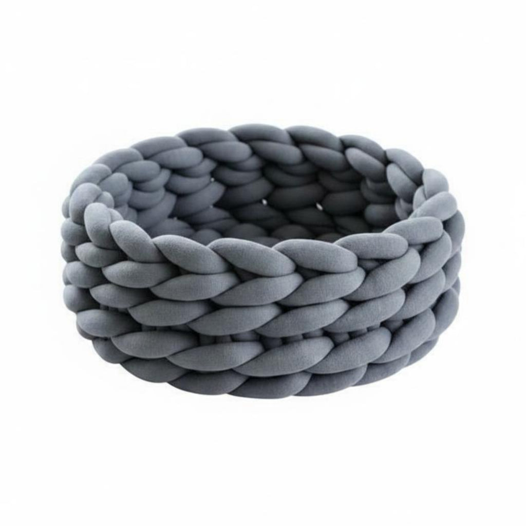 Chunky Knit Cat Bed Machine Washable Handmade Yarn Pet Bed Handcrafted Look Crochet Pet Resting Place for Cats, Small Dogs, Indoor