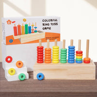 Rainbow Disc Sorter Natural Wood Counting Toy Painted Finish
