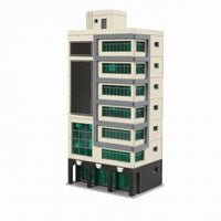 N-Scale City Building Stepped Rooftop Hightall Building Model Framed Window