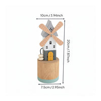 Dutch Style Windmill Decor Wooden Windmill Model Handmade Moving Wood Sculpture for Bookshelf, Desktop, Entryway