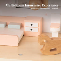 Wooden Dollhouse Balcony Railings Two-Story Dollhouse Realistic Details Children's Play Home