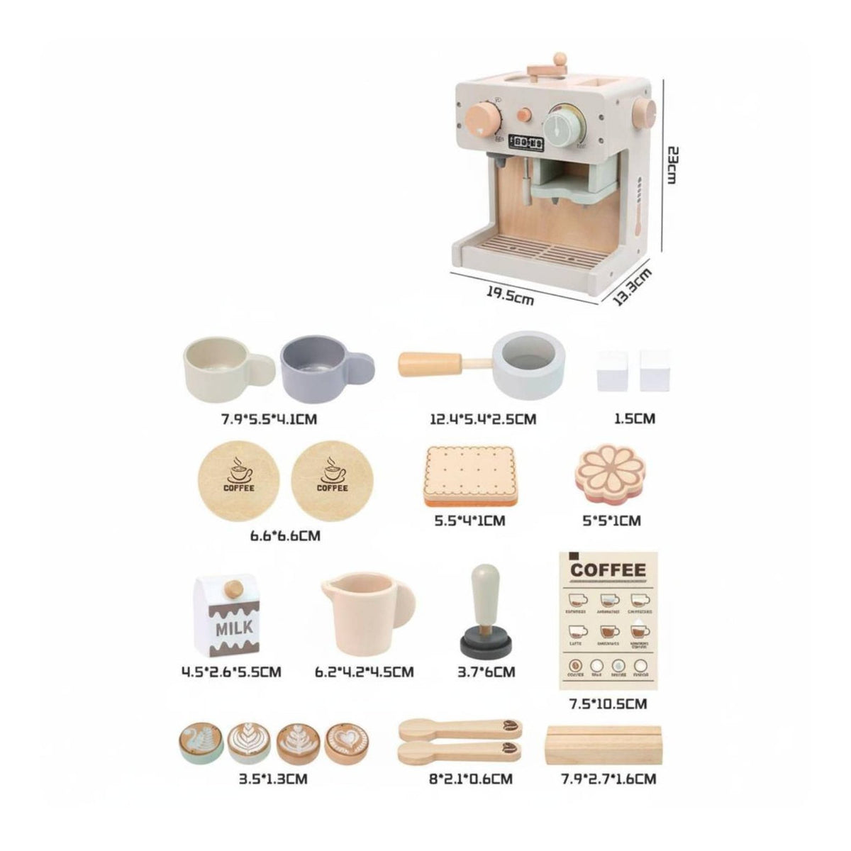 12 Pieces Wooden Coffee Machine Toy Role Play Child Plaything Safe And