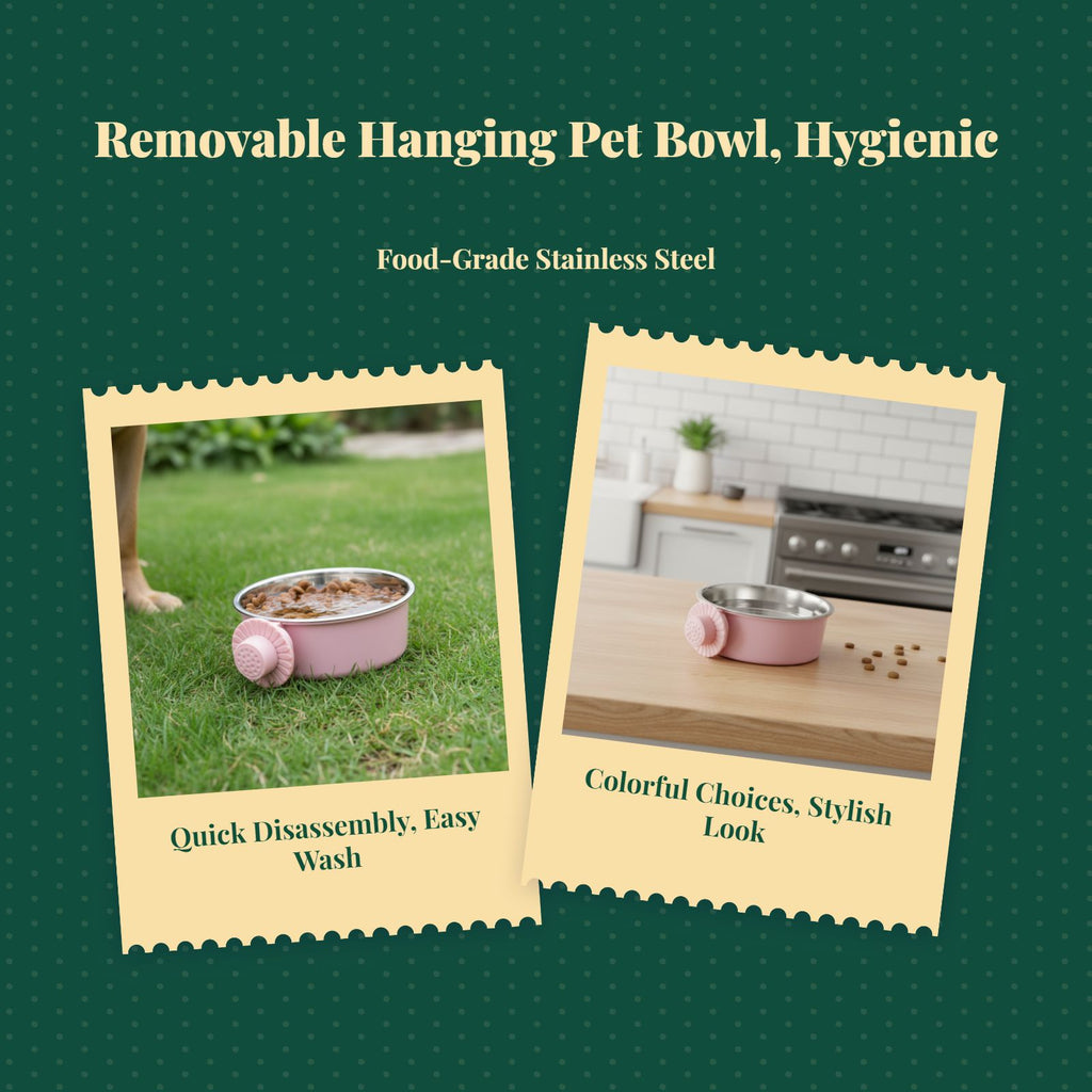 Pet Food Bowl, Hanging Stainless Steel Dog Cat Feeder, Leak-Resistant Automatic Water Dispenser, Fixed for Enclosures