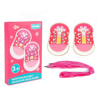 Wooden Lacing Shoe Board Fine Motor Skills Life Skill Practice Tool for Children