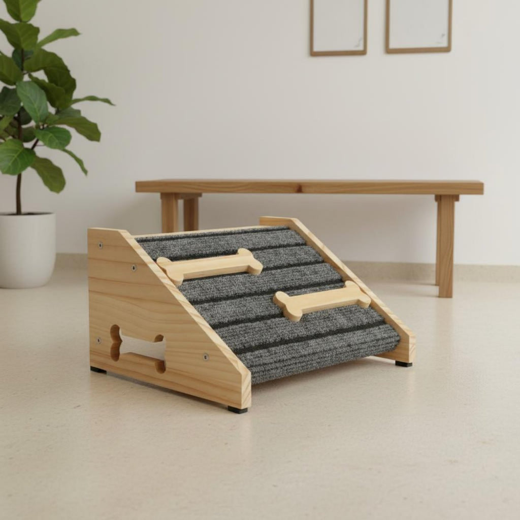 Wooden Dog Stair Ramp Gentle Slope Carpeted Pet Step Ramp Reduces Strain