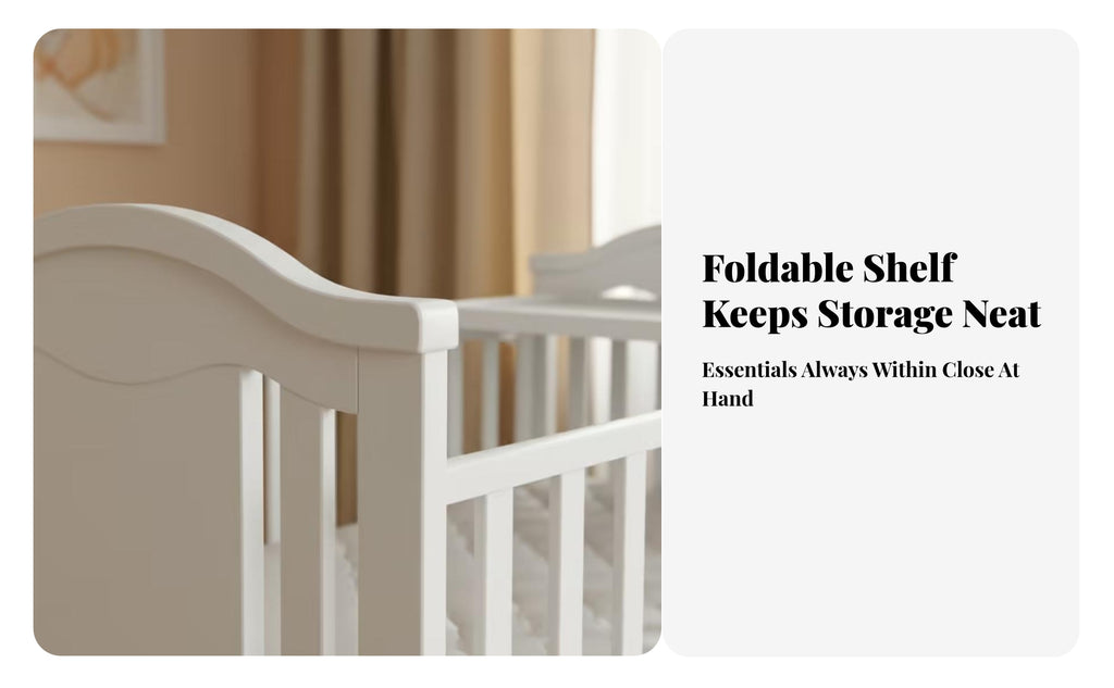 White Wooden Baby Crib Wheeled Crib on Wheels Mattress Included Nursery Bed Curved