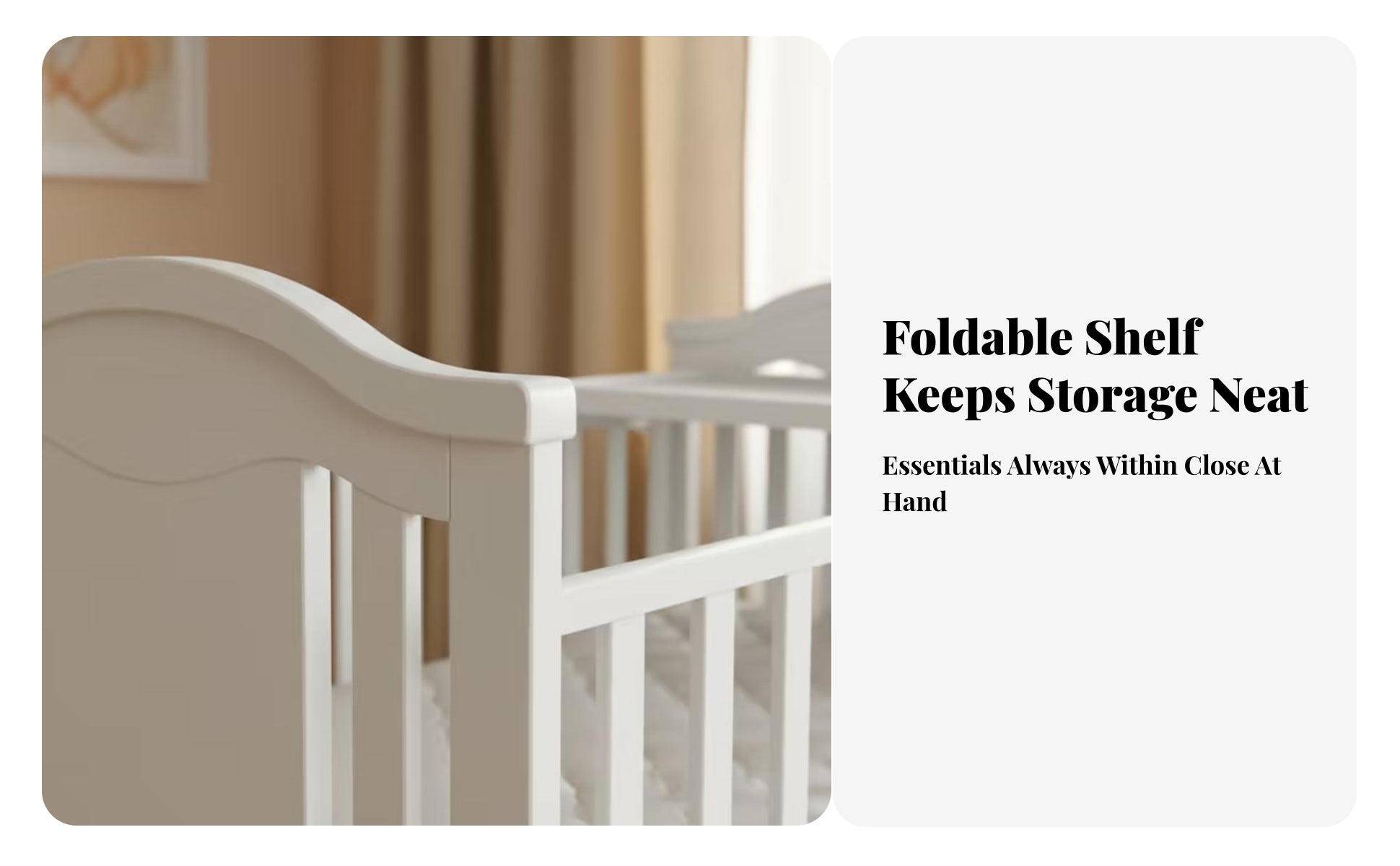 White Wooden Baby Crib Wheeled Crib on Wheels Mattress Included Nursery Bed Curved